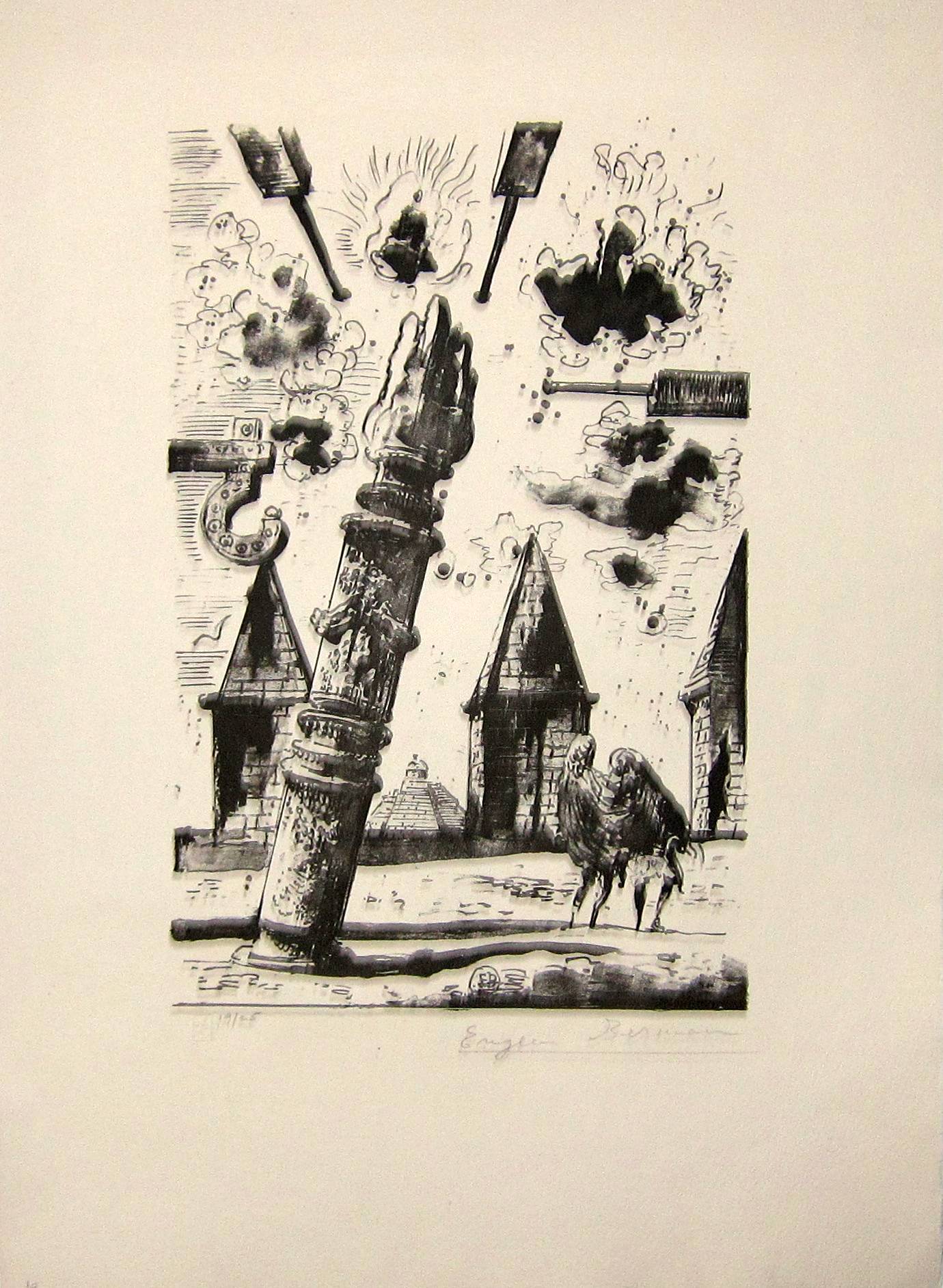 EUGENE BERMAN [1899-1972]. Leaning Flaming Column, 1949. lithograph, edition of 25 [19/25]. signed