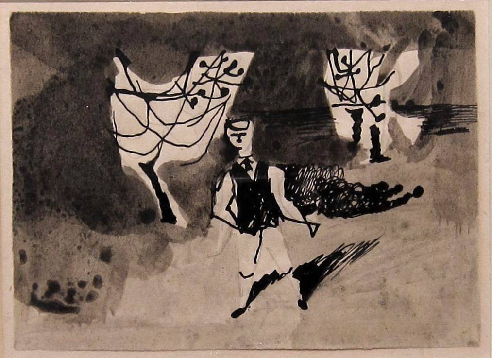 KEITH VAUGHAN [1912-77]. Figures in an Orchard, 1943. ink & watercolour. studio stamp initial bottom