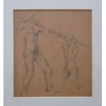 KEITH VAUGHAN [1912-77]. Two Men and a Spear, c.1943. pencil drawing on brown paper. 20 x 18 cm.