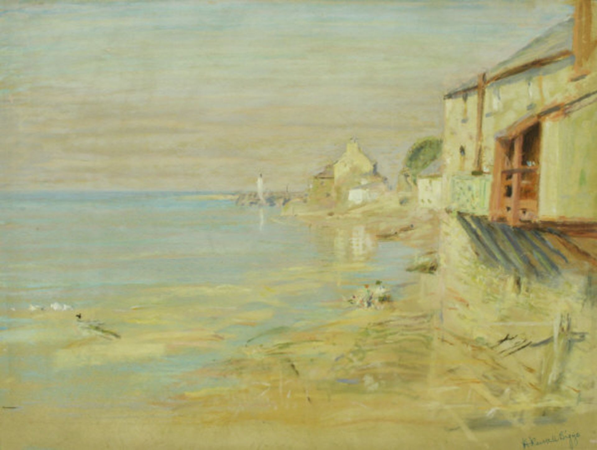 A RUSSELL BIGGS "Coastal scene", pastel, signed lower right,