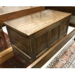 An 18th Century oak mule chest, together with a circa 1800 oak tea table,