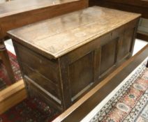 An 18th Century oak mule chest, together with a circa 1800 oak tea table,