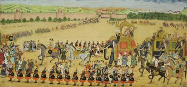 MUGHAL SCHOOL "Procession of Sha Jahan outside a fort",