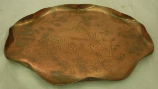 A Newlyn type engraved copper platter by A.C.