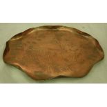 A Newlyn type engraved copper platter by A.C.