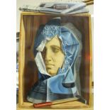 J P "Stone bust wrapped in newspaper in a wooden box with hammer in foreground",