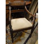 A 19th Century mahogany bar back elbow chair with upholstered seat,