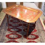 A modern Vaughan lacquered and japaned tray top occasional table in the Victorian manner,