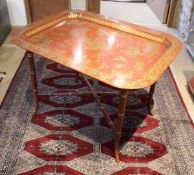 A modern Vaughan lacquered and japaned tray top occasional table in the Victorian manner,