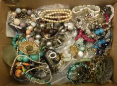 A box of assorted sundry costume jewellery to include bracelets, necklaces, bangles,