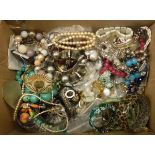 A box of assorted sundry costume jewellery to include bracelets, necklaces, bangles,