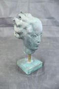 A verdigris patinated bronze head study in the Classical manner