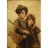 CONTINENTAL SCHOOL "Study of Boy and Girl" oil on canvas initial C. J.