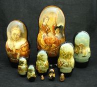 A set of ten modern Russian graduated doll boxes depicting various artists of famous artworks,