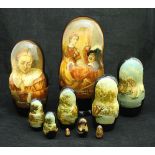 A set of ten modern Russian graduated doll boxes depicting various artists of famous artworks,