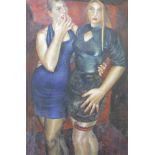 AMANDA WARD "Sirens", a study of two girls arm in arm, oil on board, signed lower right,