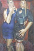 AMANDA WARD "Sirens", a study of two girls arm in arm, oil on board, signed lower right,