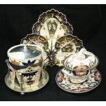 A Royal Crown Derby biscuit barrel, together with a Royal Crown Derby tureen on stand,