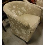 Four beige floral upholstered tub chairs
