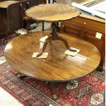 A 19th Century mahogany oval breakfast table on quadruped base (cut down) and a modern mahogany