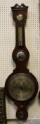 A 19th Century rosewood cased banjo barometer thermometer with silvered dials and central convex