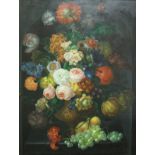 IN 17TH CENTURY DUTCH SCHOOL MANNER "Flower in a vase on a stone ledge" still life study,