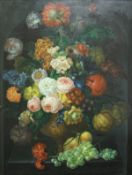 IN 17TH CENTURY DUTCH SCHOOL MANNER "Flower in a vase on a stone ledge" still life study,