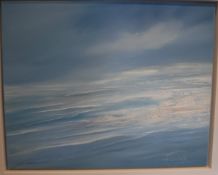 LYNNE TIMMINGTON "Spokelse Oy" framed oil painting depicting the surf together with two further