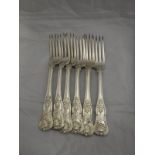 A set of three Victorian silver King's pattern with harebell decoration table forks (by William