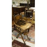 A circa 1900 Hungarian ash and beech metamorphic high chair together with a 19th Century oak and