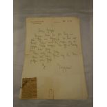 THIRD REICH INTEREST - a hand-written letter from General Field Marshall Von Witzleben dated 22nd