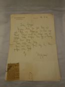 THIRD REICH INTEREST - a hand-written letter from General Field Marshall Von Witzleben dated 22nd