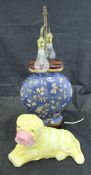 A pair of Chinese blue ground floral decorated vases of gourd form converted to lamps,