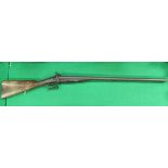 A 19th Century French breach loading shotgun, pin fire hammer action,