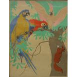 JOHN HALL THORPE (1874-1947) "Parrots and squirrel", colour woodblock print,