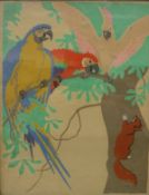 JOHN HALL THORPE (1874-1947) "Parrots and squirrel", colour woodblock print,