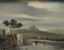 JOSEPH GALIA "Landscape with figures", oil on canvas, signed,