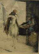 AFTER LOUIS ICART (1888-1950) "Montmartre - Le Marchand de Marrons", a woman in fur wrap,