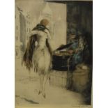 AFTER LOUIS ICART (1888-1950) "Montmartre - Le Marchand de Marrons", a woman in fur wrap,