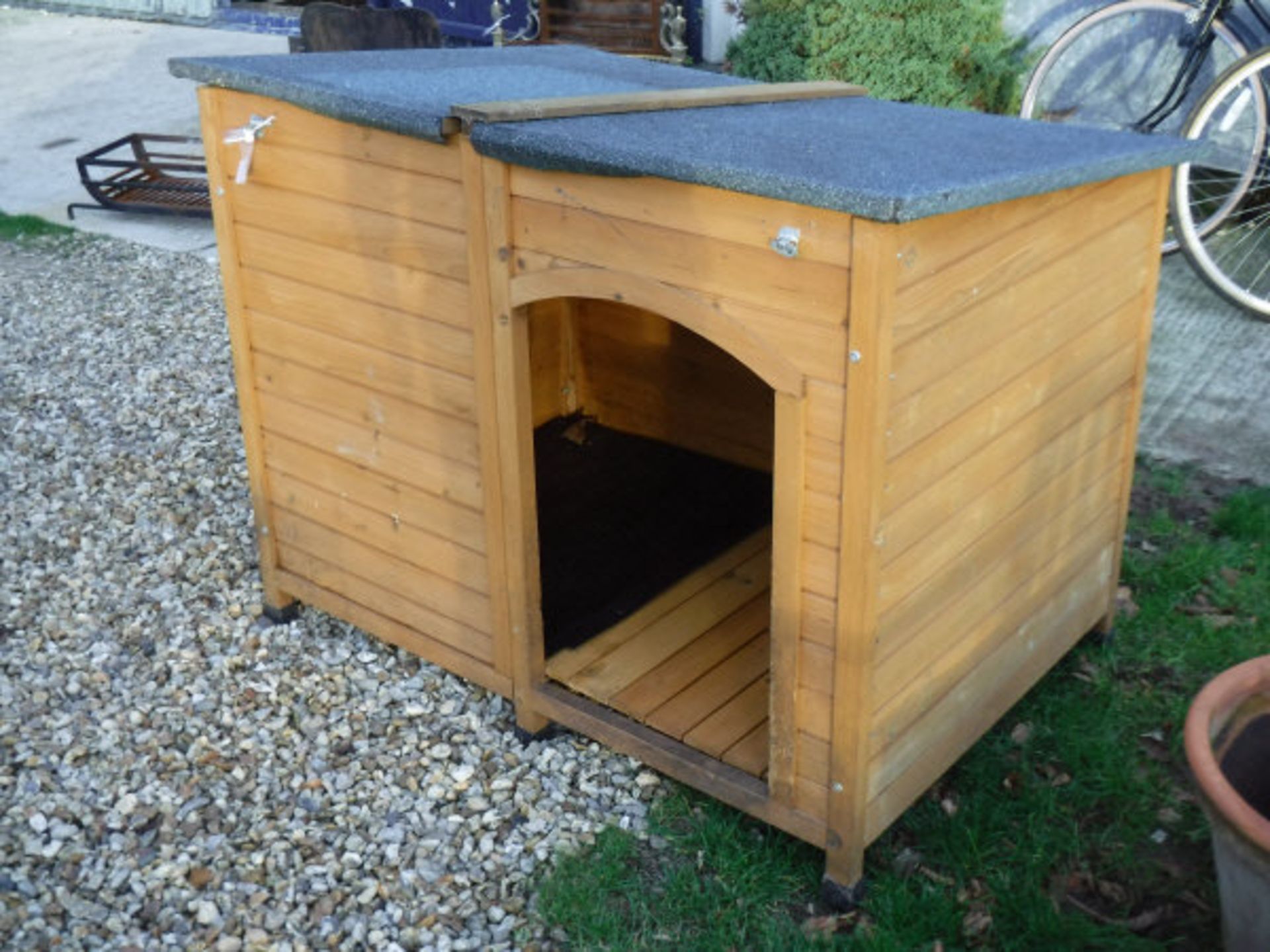 A wooden dog kennel