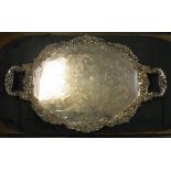 A Garrard and Co Ltd regent plate silver plated tray with cast foliate and floral decorated edge