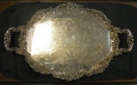 A Garrard and Co Ltd regent plate silver plated tray with cast foliate and floral decorated edge