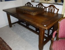 A modern oak farmhouse draw leaf style kitchen table the plank top with cleated ends on square