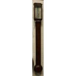 A 19th Century mahogany cased stick barometer with mercury thermometer and barometer,