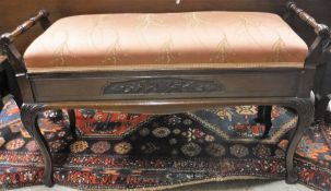 An Edwardian mahogany box seat duet piano stool on cabriole legs