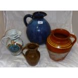 A collection of six various studio pottery and other jugs,