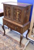 A late Victorian mahogany and marquetry inlaid cabinet in the Louis XV taste,