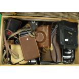 A collection of various cameras to include a Pathescope model "H", Kodak Brownie Flash III camera,