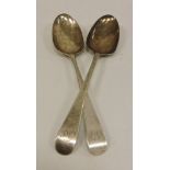 Two George II silver tablespoons, each bearing indistinct initial to top (by Hester Bateman,