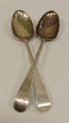 Two George II silver tablespoons, each bearing indistinct initial to top (by Hester Bateman,